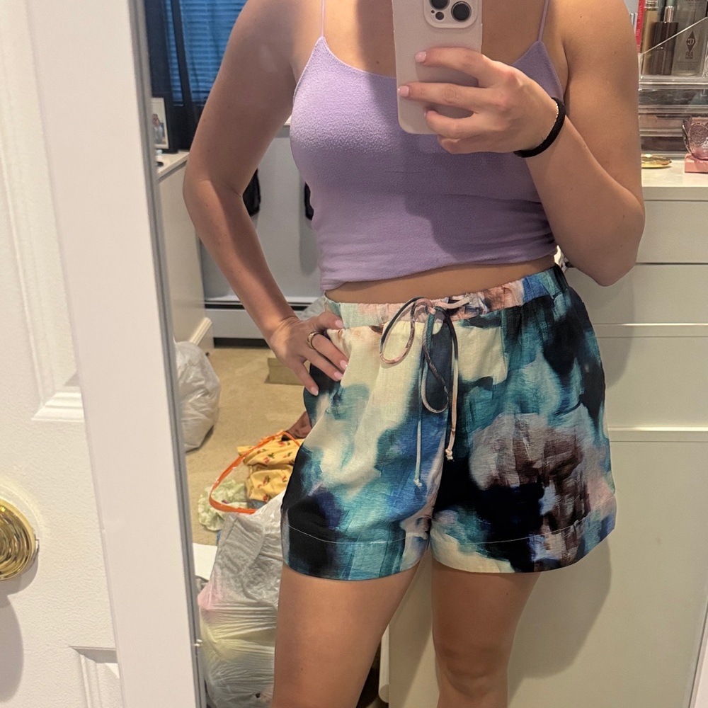 Luxxel Women's Tie-Dye Drawstring Shorts - Teal, Black, Cream